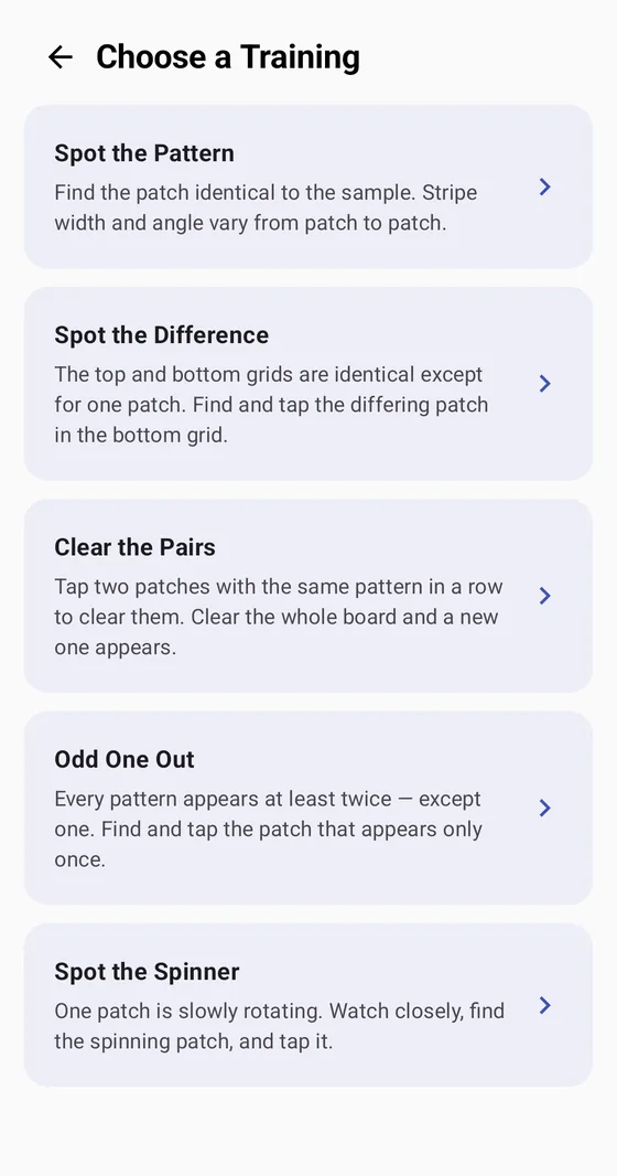 Training mode list